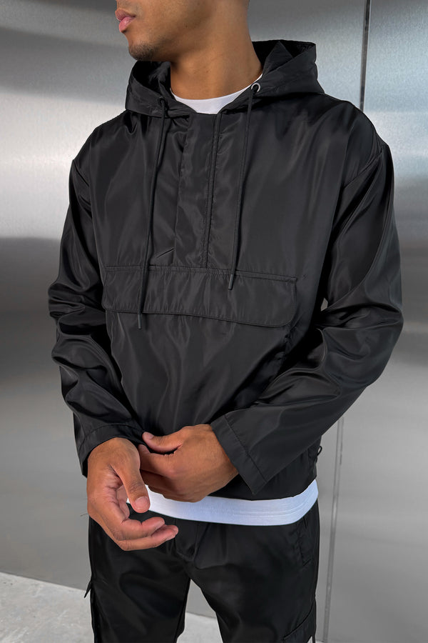 Matte Nylon Pullover Jacket - Black