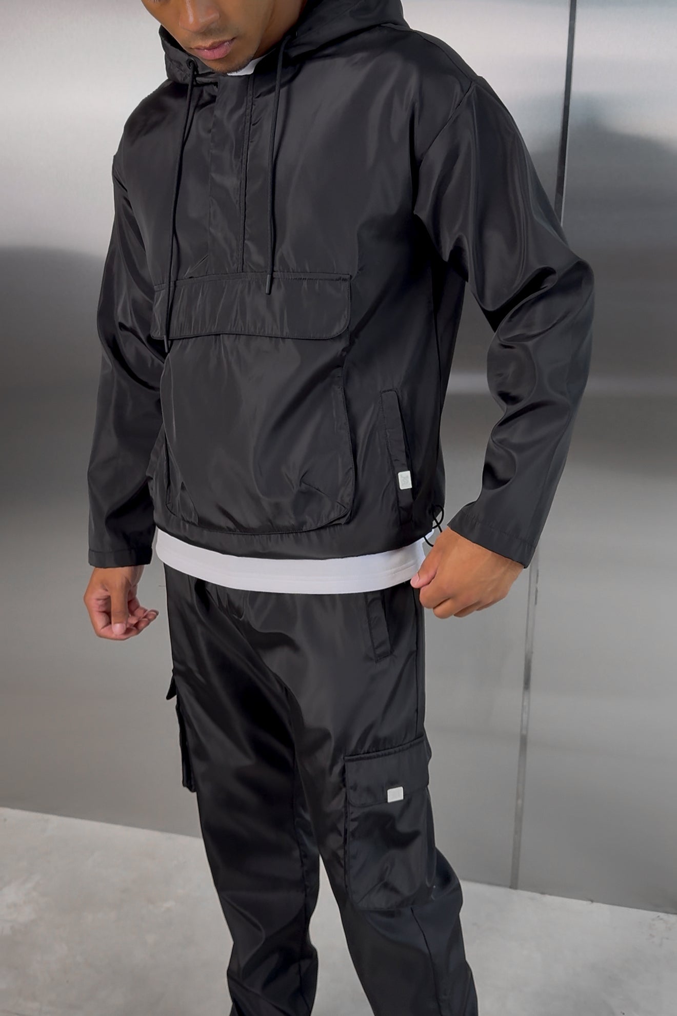 Matte Nylon Pullover Jacket - Black