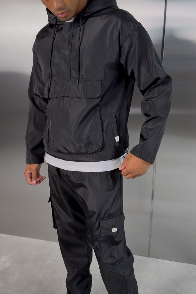 Matte Nylon Pullover Jacket - Black