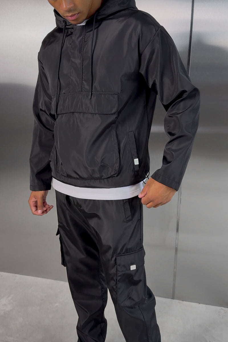 Matte Nylon Pullover Jacket - Black