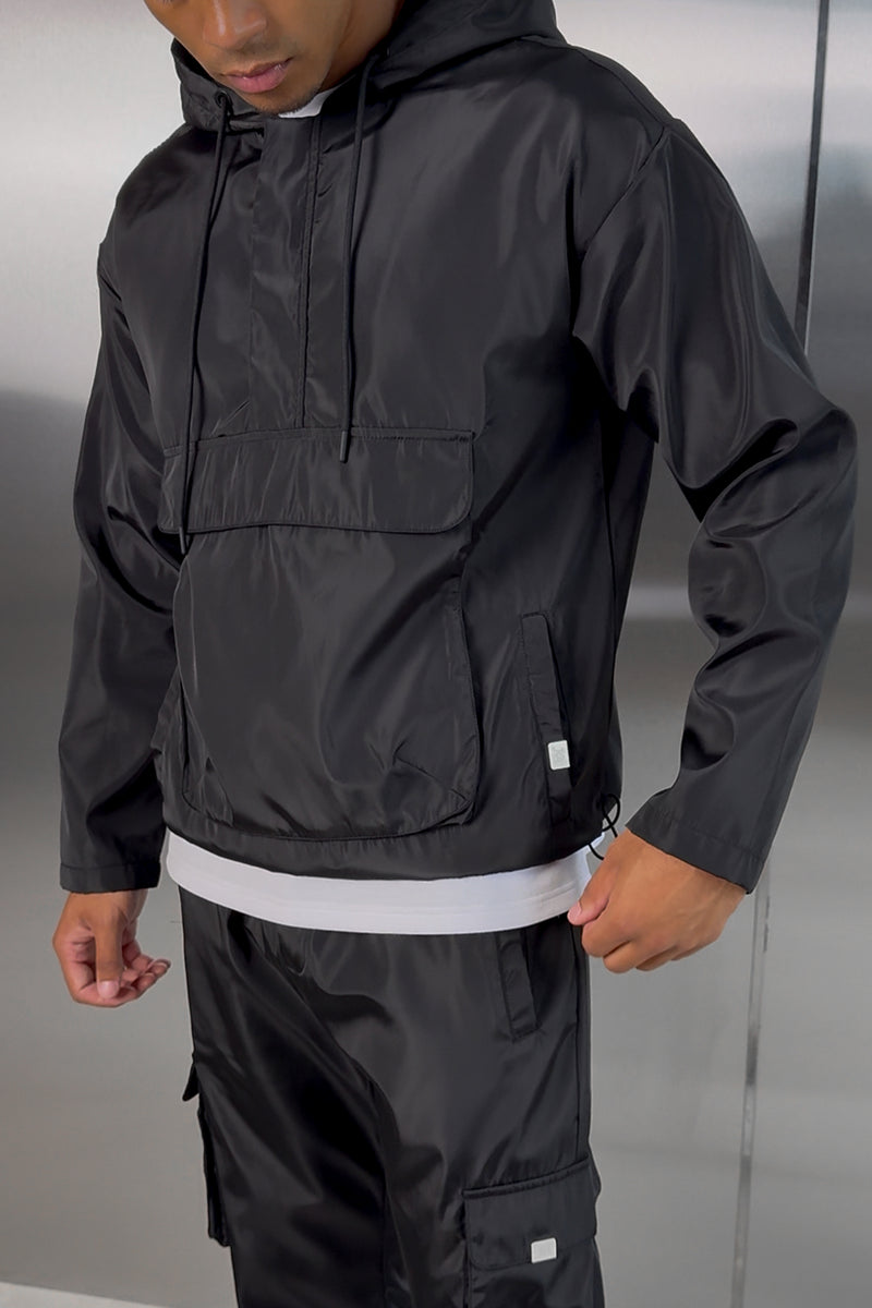 Matte Nylon Pullover Jacket - Black
