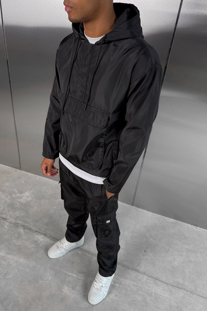 Matte Nylon Pullover Jacket - Black
