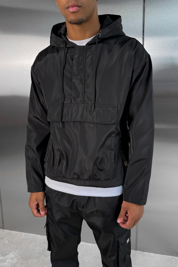 Matte Nylon Pullover Jacket - Black