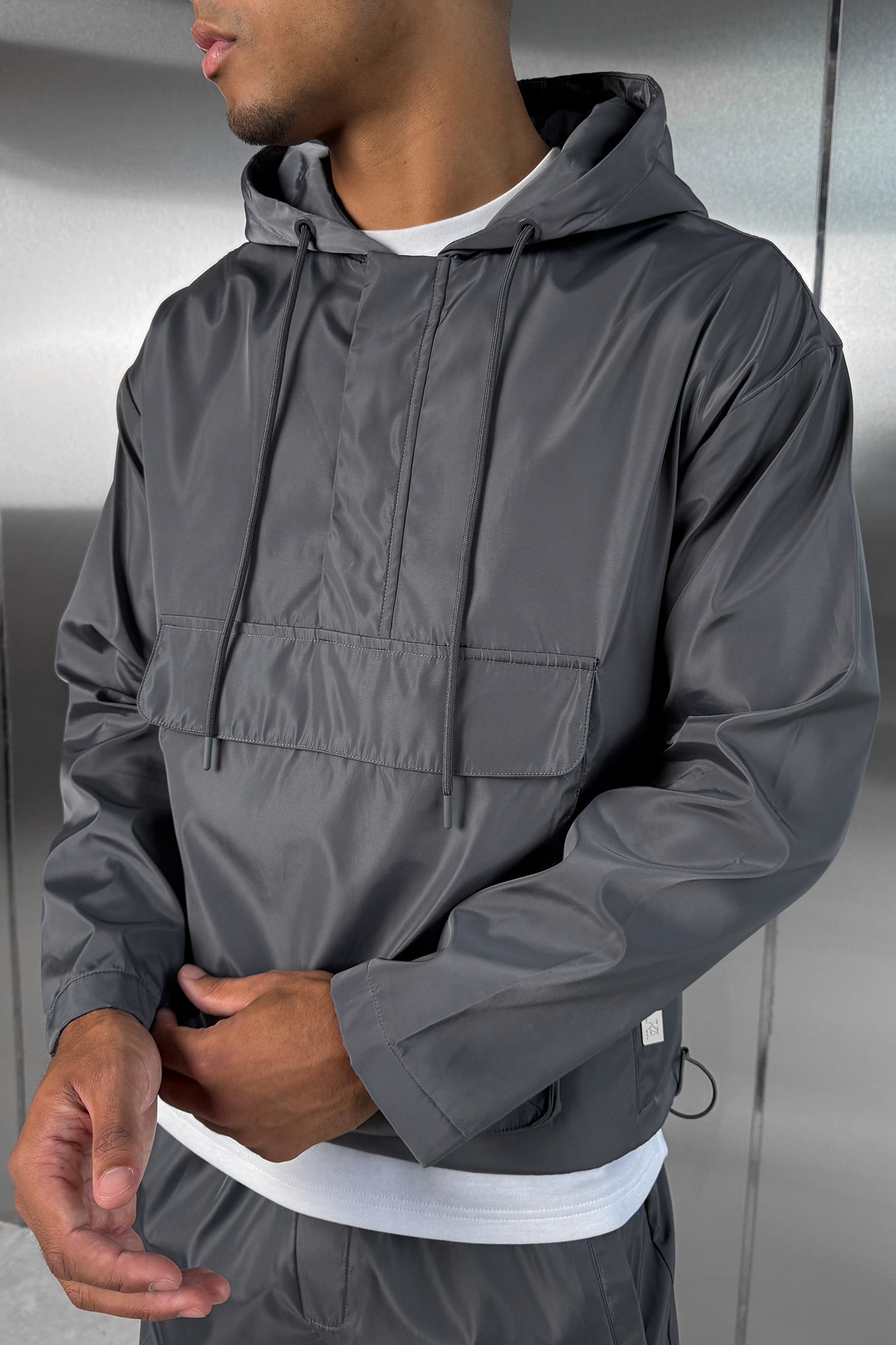 Matte Nylon Pullover Jacket - Charcoal