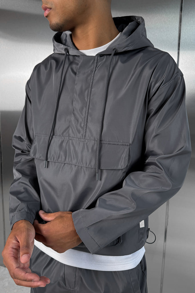 Matte Nylon Pullover Jacket - Charcoal