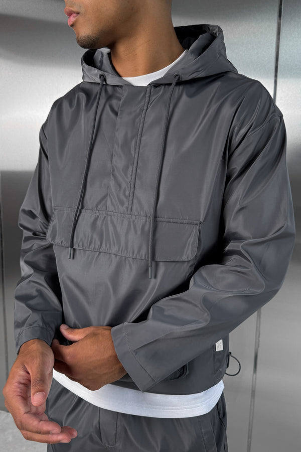 Matte Nylon Pullover Jacket - Charcoal