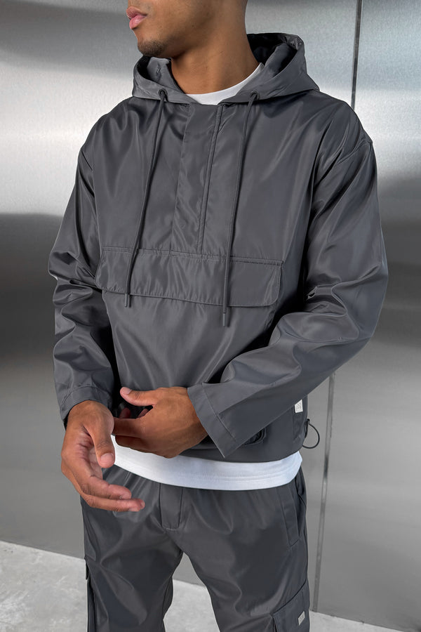 Matte Nylon Pullover Jacket - Charcoal