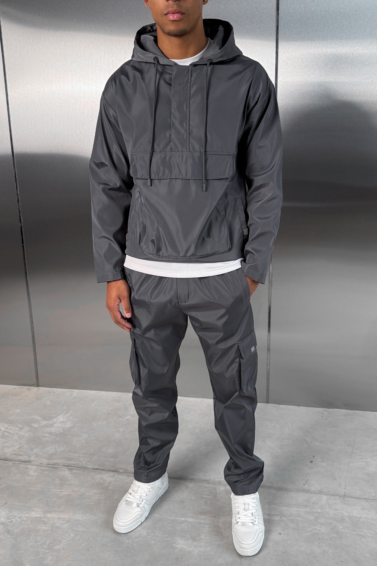 Matte Nylon Pullover Jacket - Charcoal