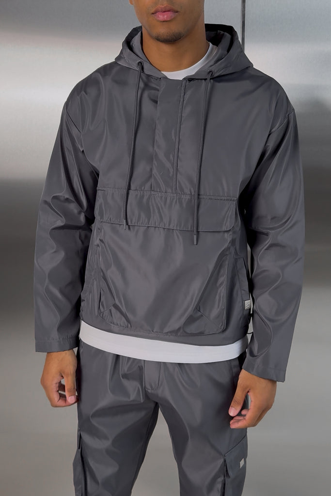 Matte Nylon Pullover Jacket - Charcoal