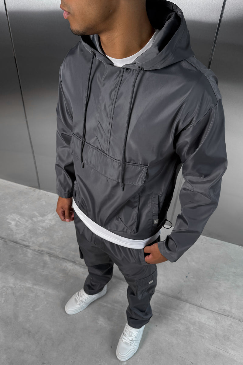 Matte Nylon Pullover Jacket - Charcoal