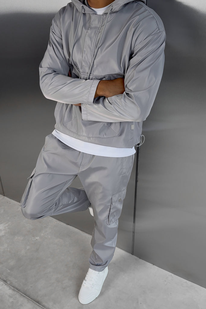 Matte Nylon Pullover Jacket - Light Grey