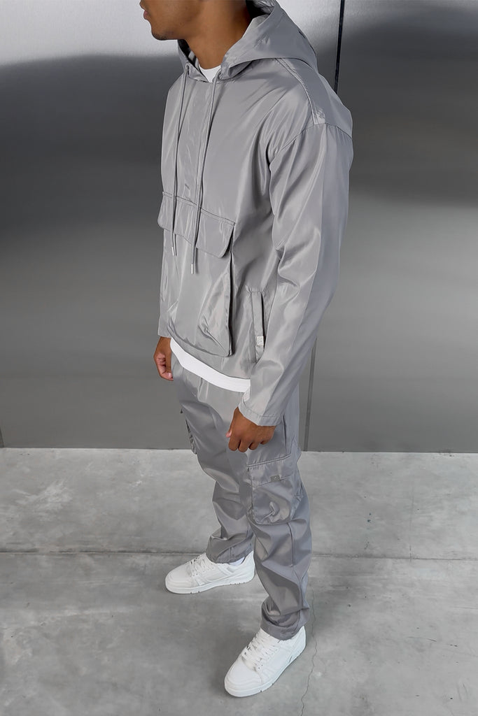 Matte Nylon Pullover Jacket - Light Grey