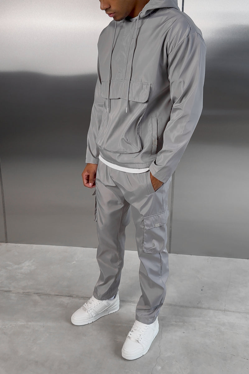 Matte Nylon Pullover Jacket - Light Grey