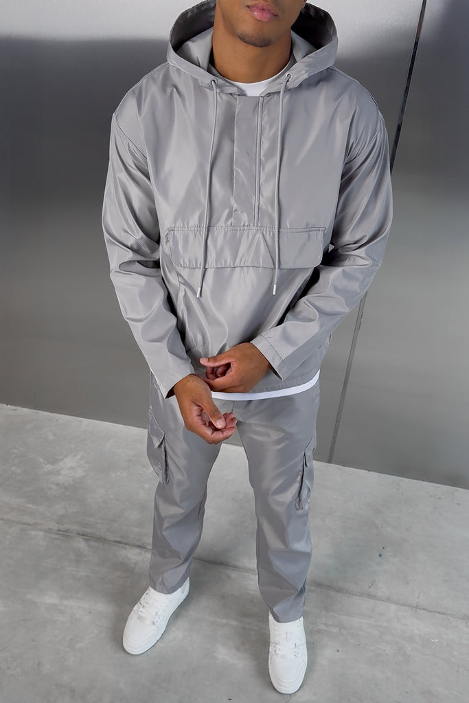 Matte Nylon Pullover Jacket - Light Grey