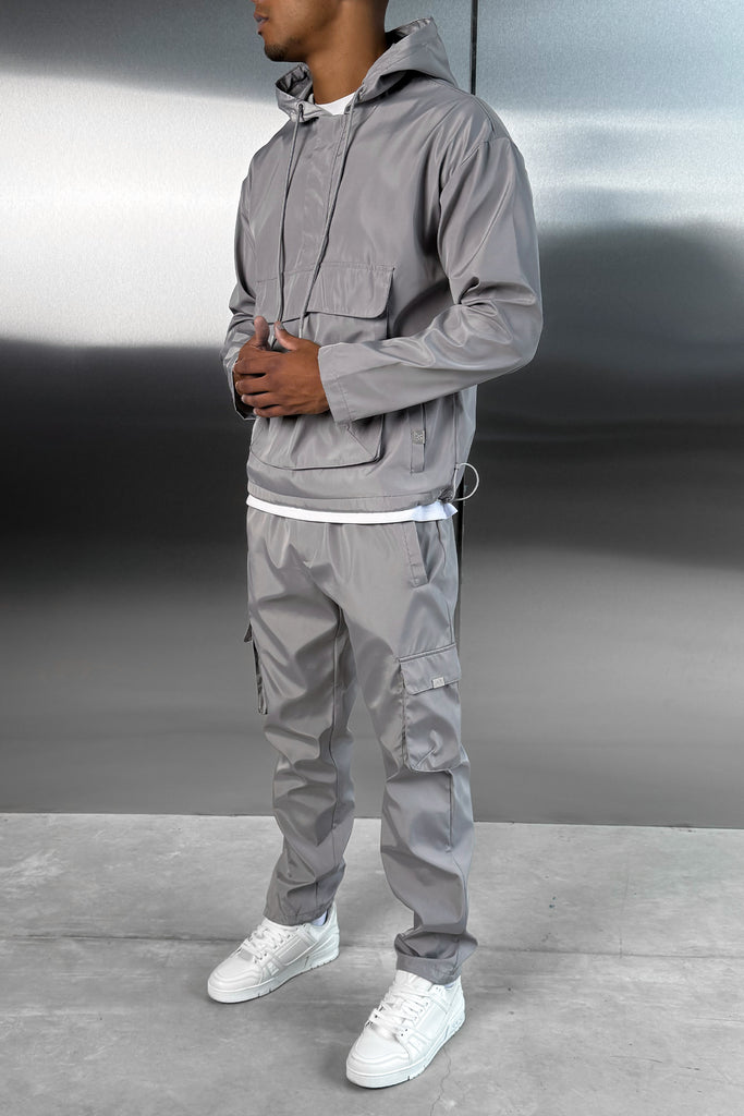 Matte Nylon Pullover Jacket - Light Grey