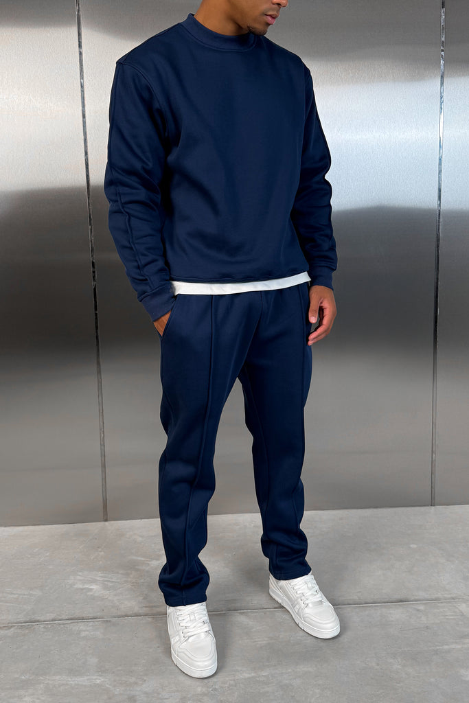 Relaxed Pintuck Joggers - Navy