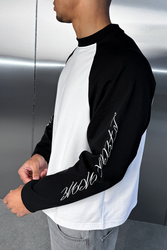 Scripture Raglan Long Sleeve Boxy T-Shirt - Black/White