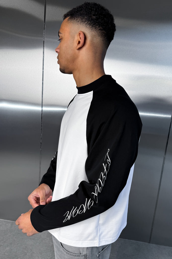 Scripture Raglan Long Sleeve Boxy T-Shirt - Black/White