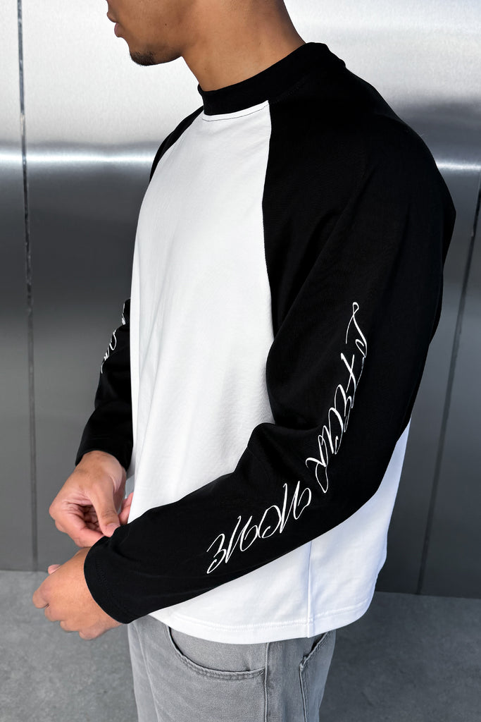 Scripture Raglan Long Sleeve Boxy T-Shirt - Black/White