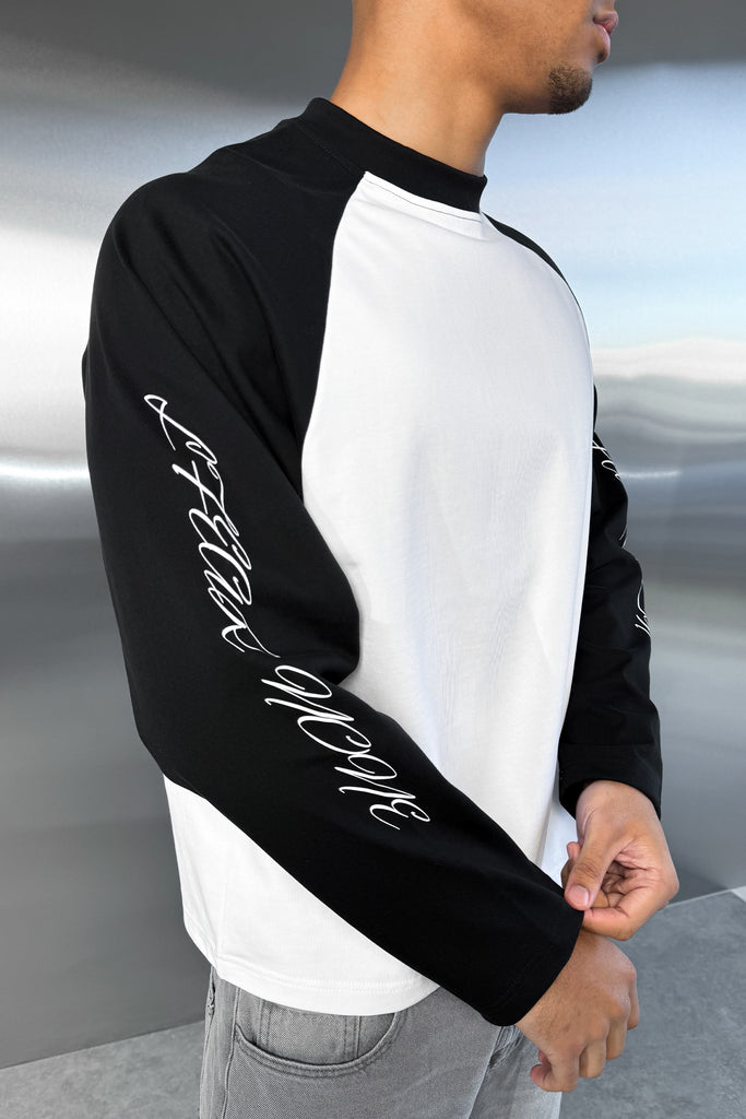 Scripture Raglan Long Sleeve Boxy T-Shirt - Black/White