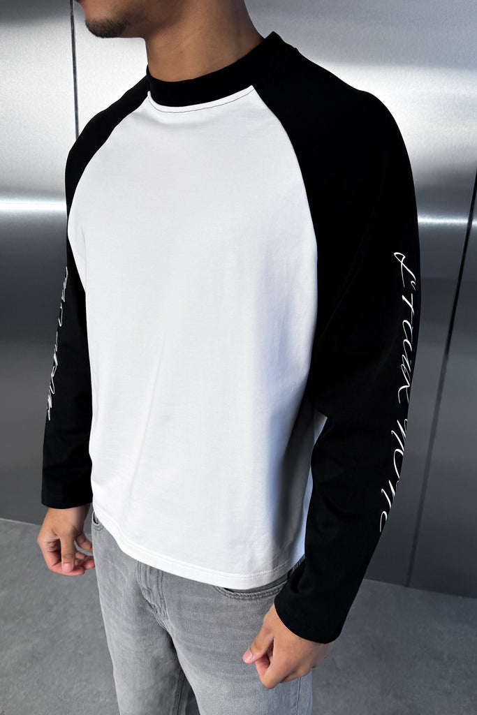 Scripture Raglan Long Sleeve Boxy T-Shirt - Black/White