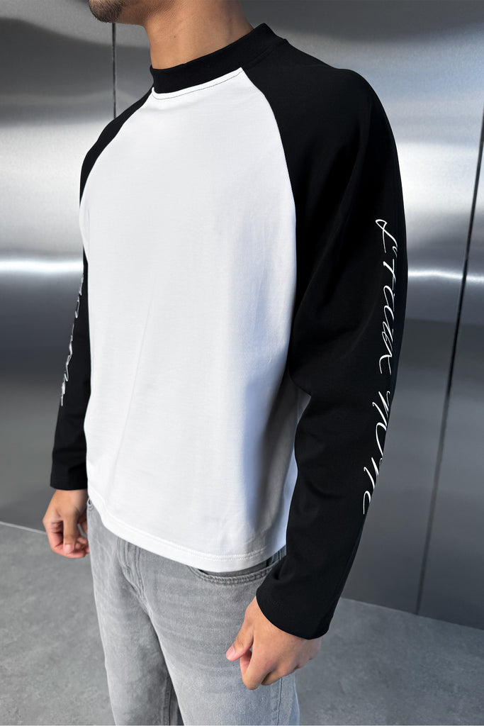Scripture Raglan Long Sleeve Boxy T-Shirt - Black/White