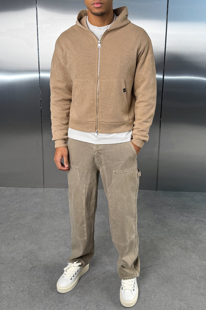 Premium Rib Knit Hoodie - Taupe