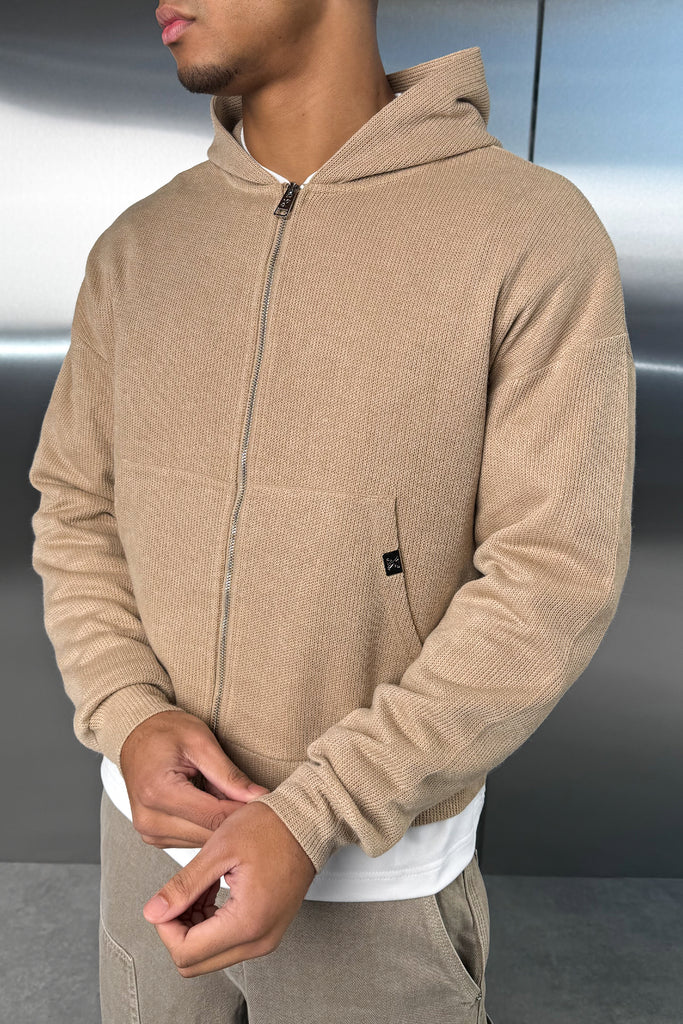 Premium Rib Knit Hoodie - Taupe