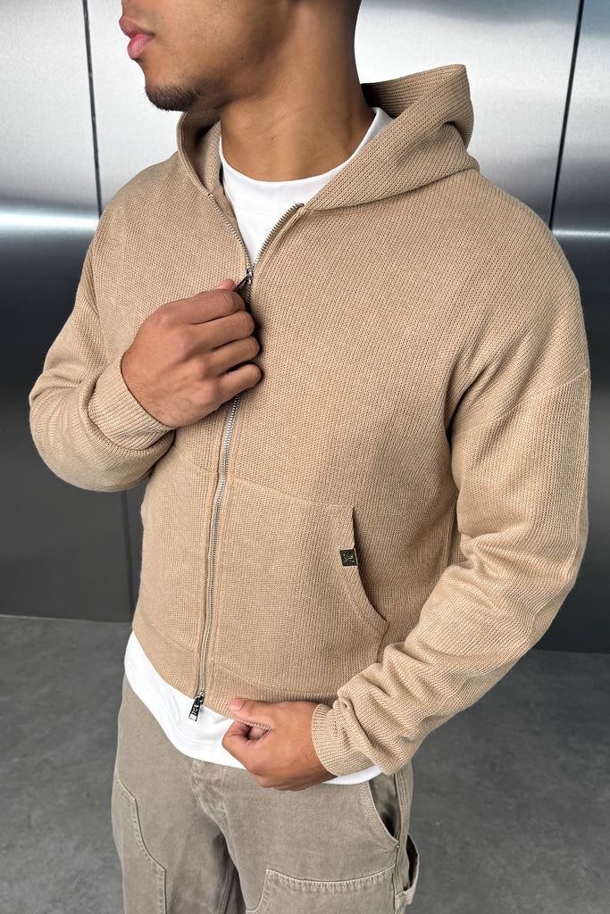 Premium Rib Knit Hoodie - Taupe