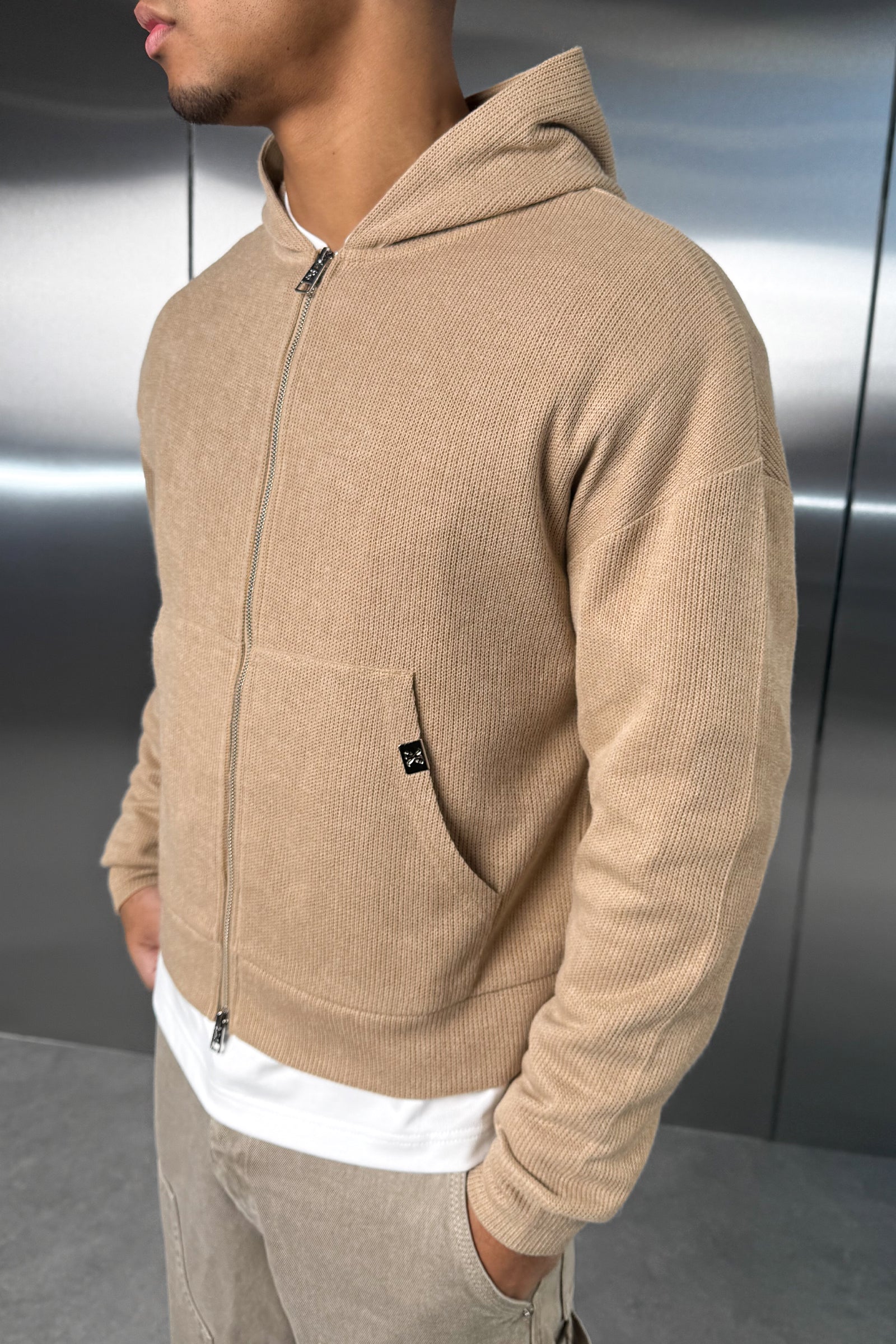 Premium Rib Knit Hoodie - Taupe