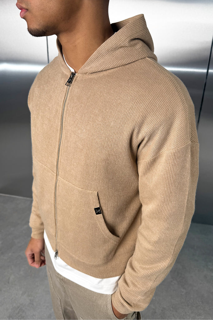 Premium Rib Knit Hoodie - Taupe