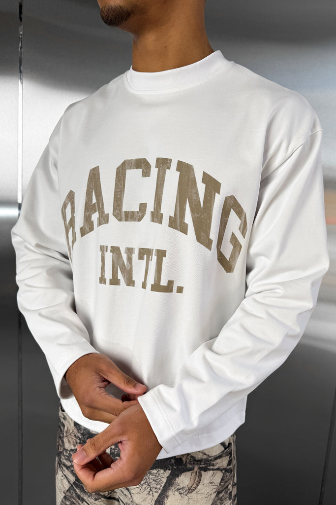 Racing Boxy Long Sleeve T-Shirt - White