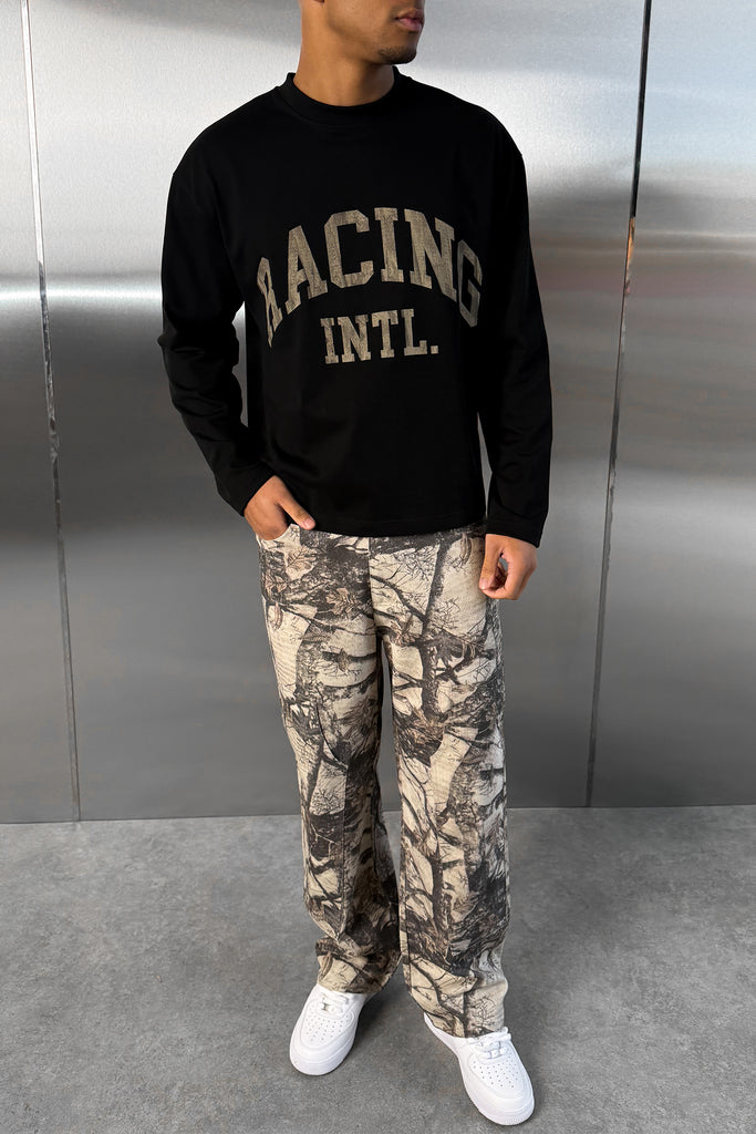 Racing Boxy Long Sleeve T-Shirt - Black