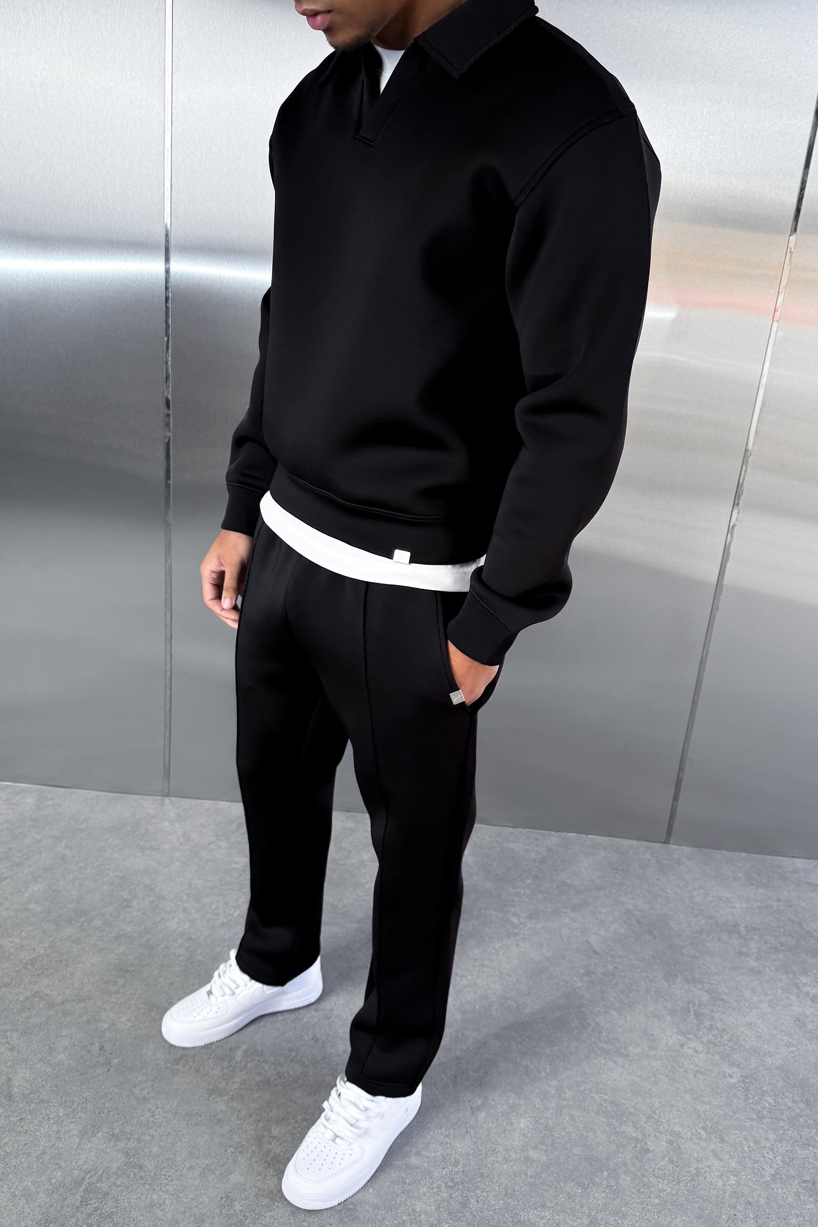 Pintuck Scuba Straight Leg Jogger - Black