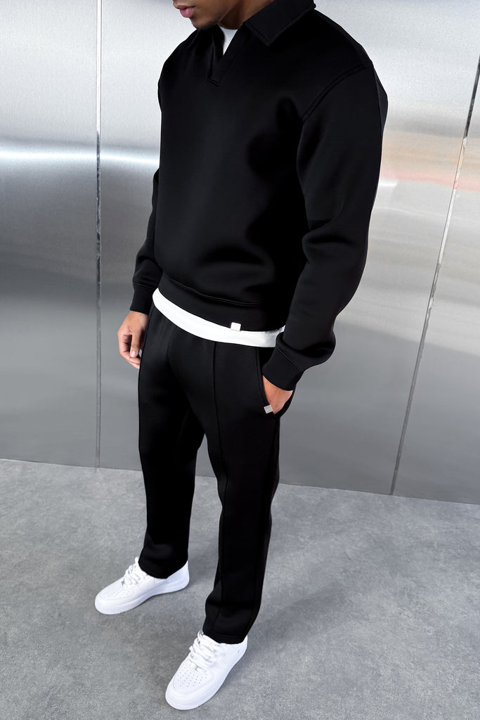 Pintuck Scuba Straight Leg Jogger - Black