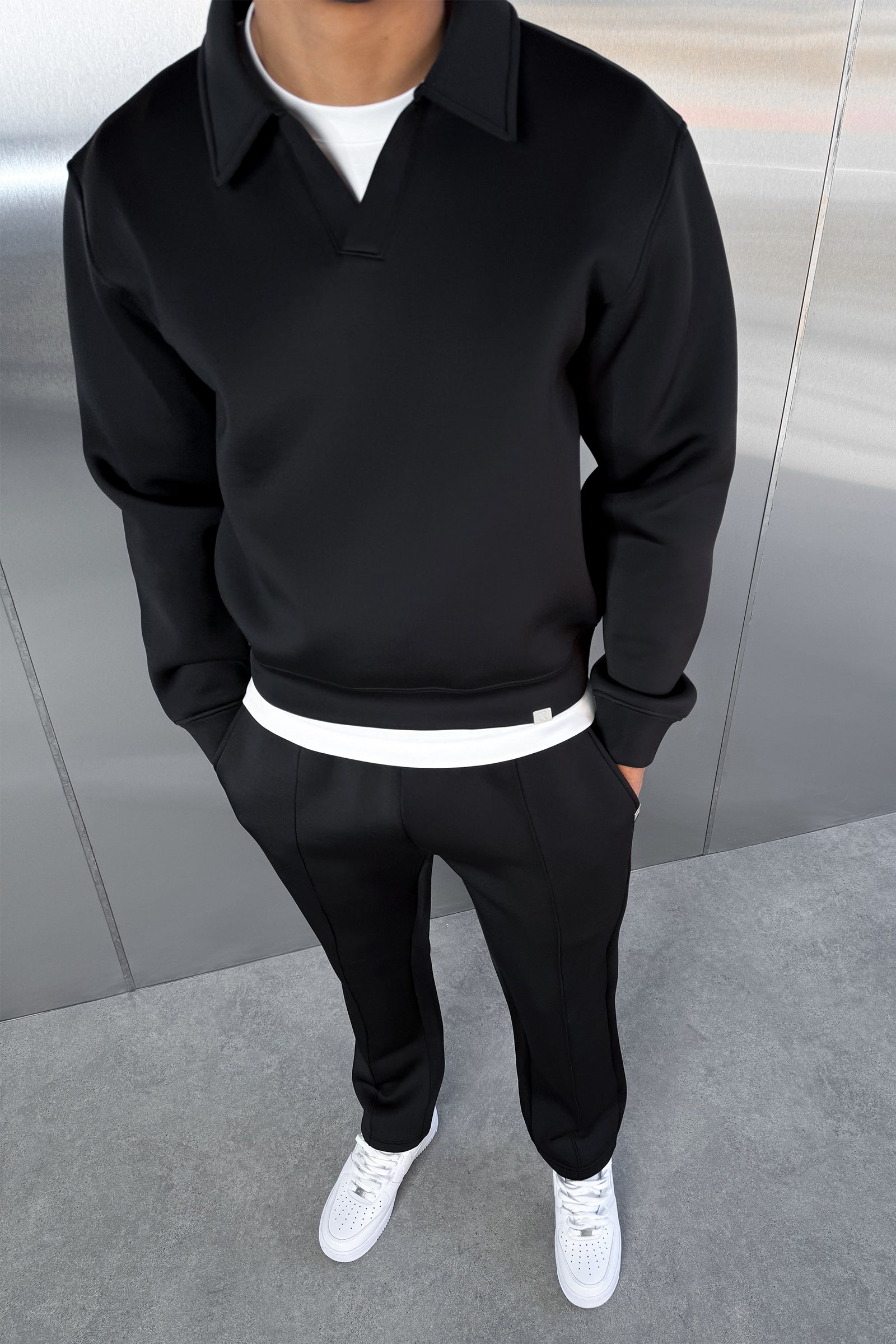 Pintuck Scuba Straight Leg Jogger - Black