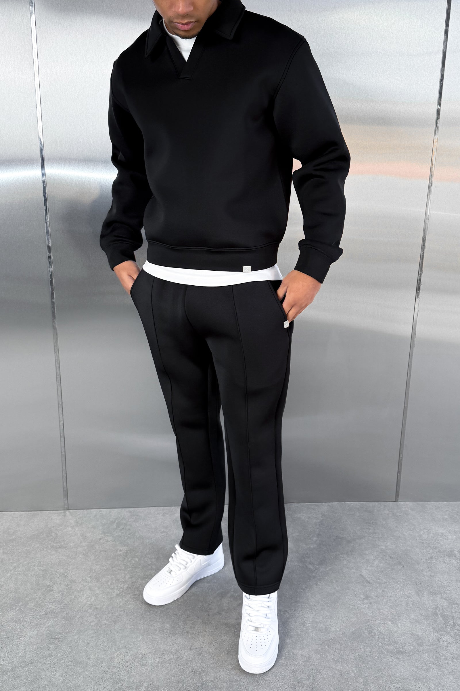 Pintuck Scuba Straight Leg Jogger - Black