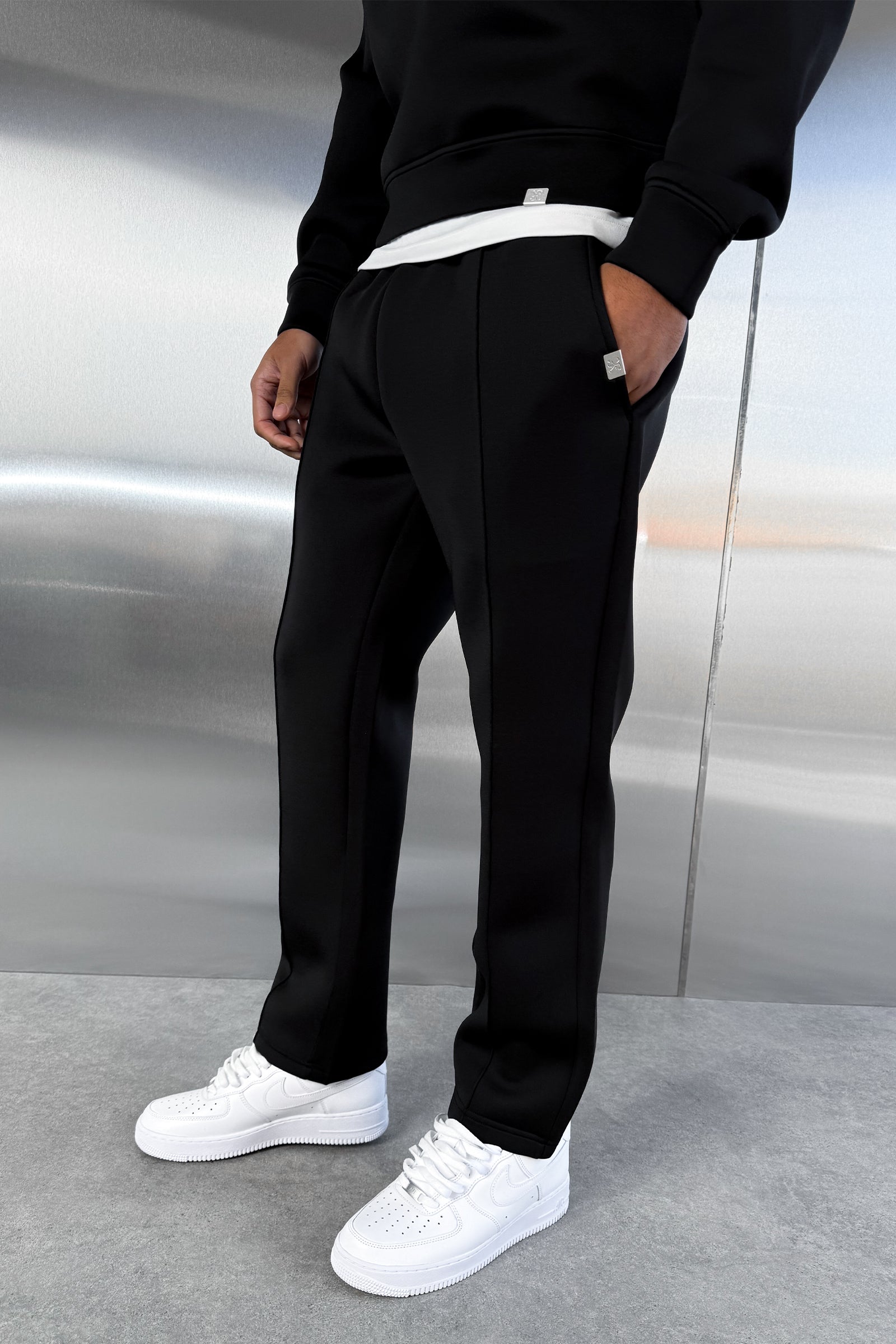 Pintuck Scuba Straight Leg Jogger - Black