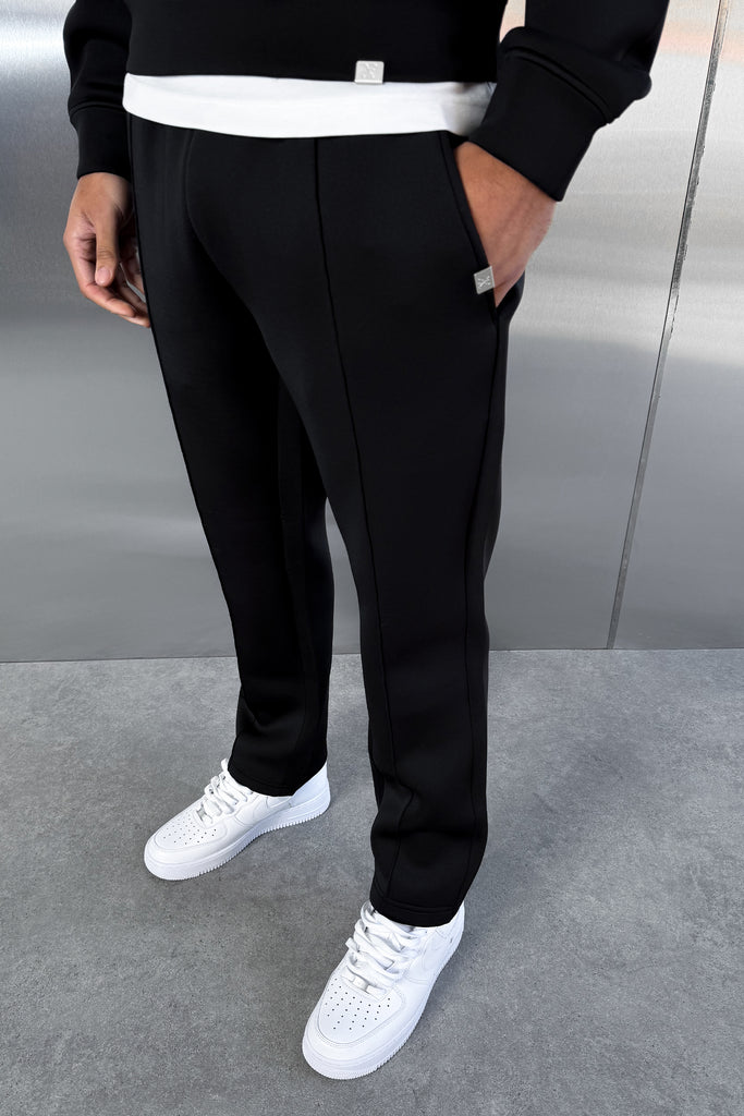 Pintuck Scuba Straight Leg Jogger - Black