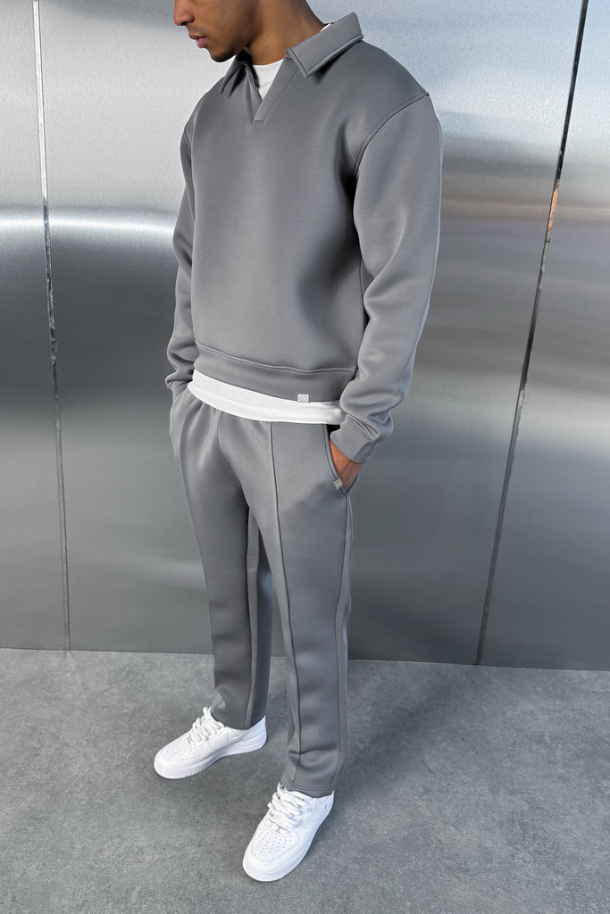 Boxy Scuba Polo Sweatshirt - Grey