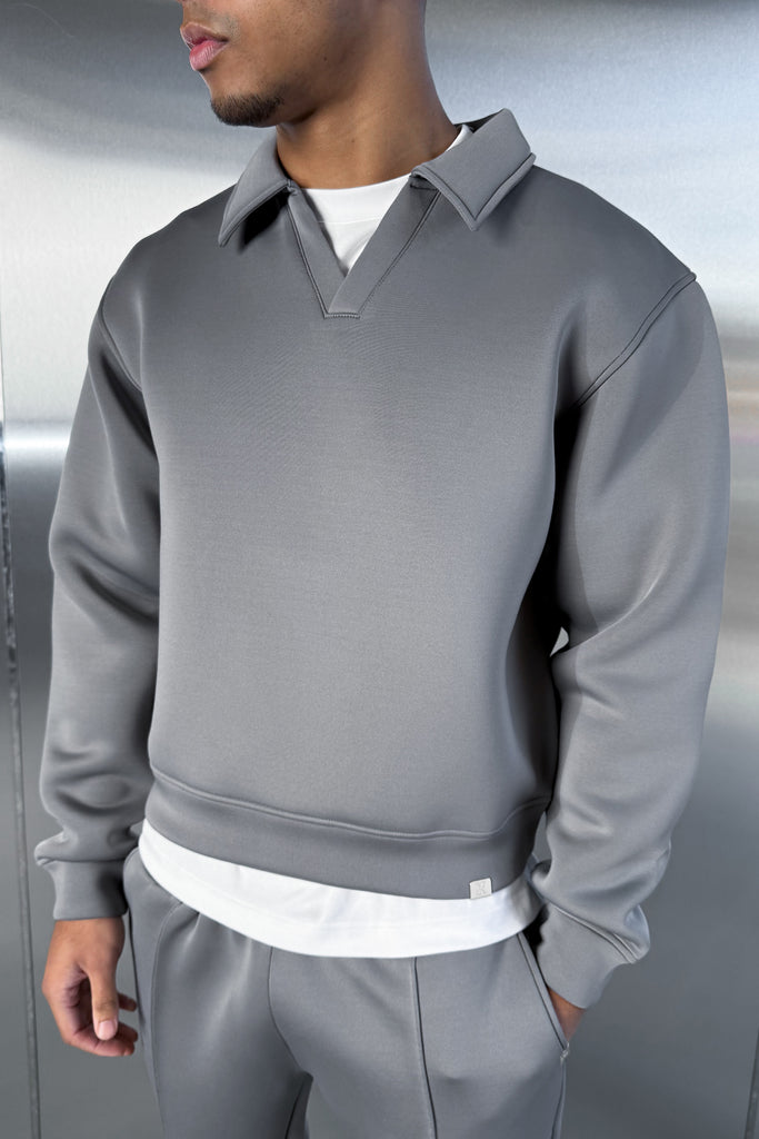 Boxy Scuba Polo Sweatshirt - Grey