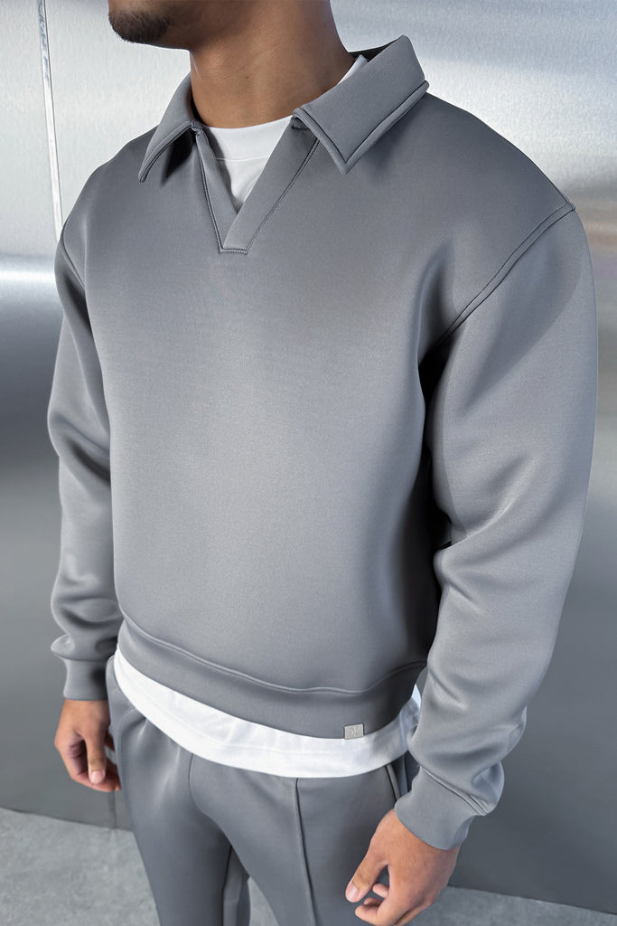 Boxy Scuba Polo Sweatshirt - Grey