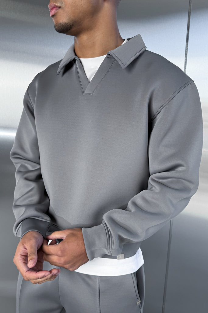 Boxy Scuba Polo Sweatshirt - Grey