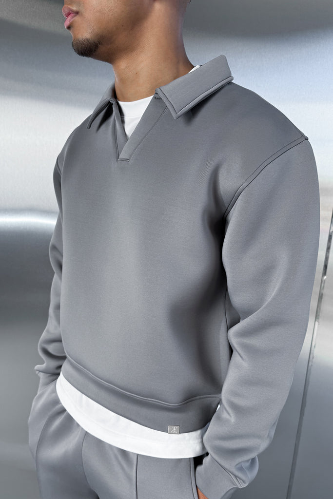 Boxy Scuba Polo Sweatshirt - Grey