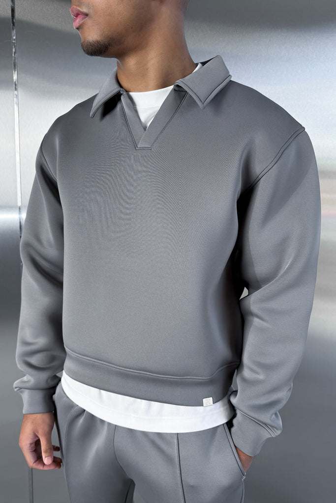 Boxy Scuba Polo Sweatshirt - Grey