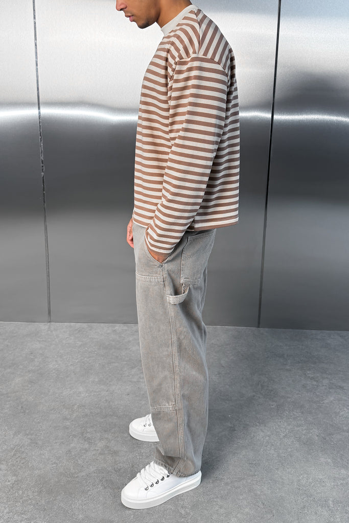 Boxy Striped Long Sleeve T-Shirt - Ecru