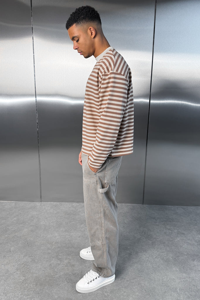 Boxy Striped Long Sleeve T-Shirt - Ecru