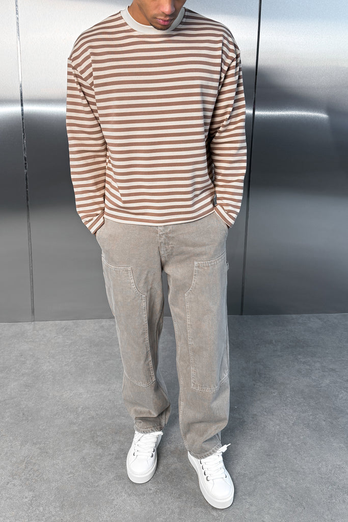 Boxy Striped Long Sleeve T-Shirt - Ecru