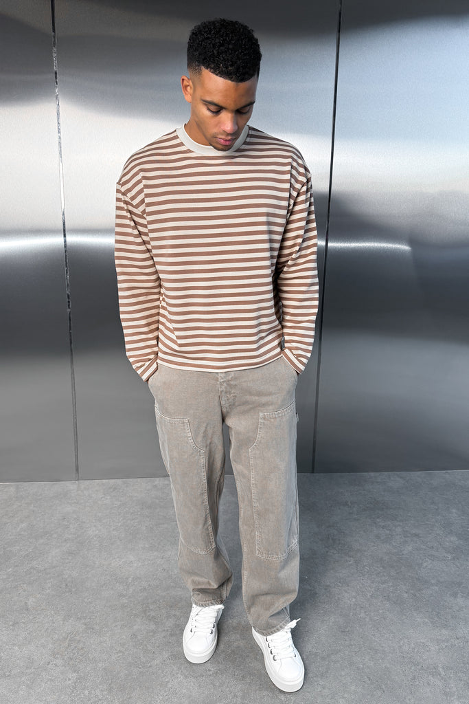 Boxy Striped Long Sleeve T-Shirt - Ecru