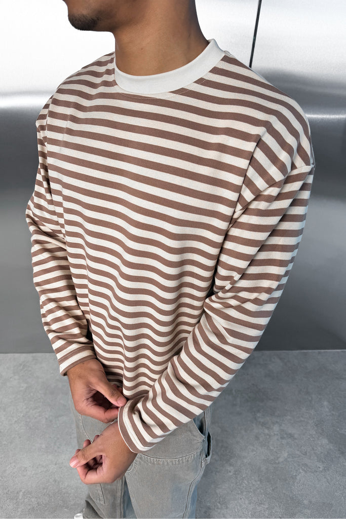 Boxy Striped Long Sleeve T-Shirt - Ecru